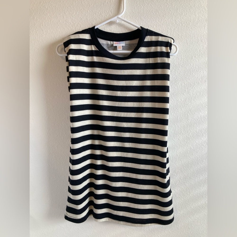 LuLaRoe Kari Shoulder Pad Tank in Black & Tan Stripes Size XXS